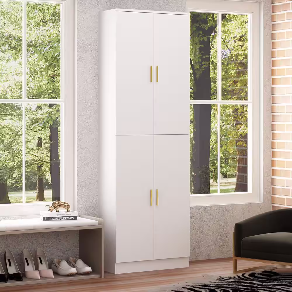 None 23.2 in. Wide, White Wooden Accent Bookcase, Sideboard, Storage Cabinet, with Adjustable Shelves