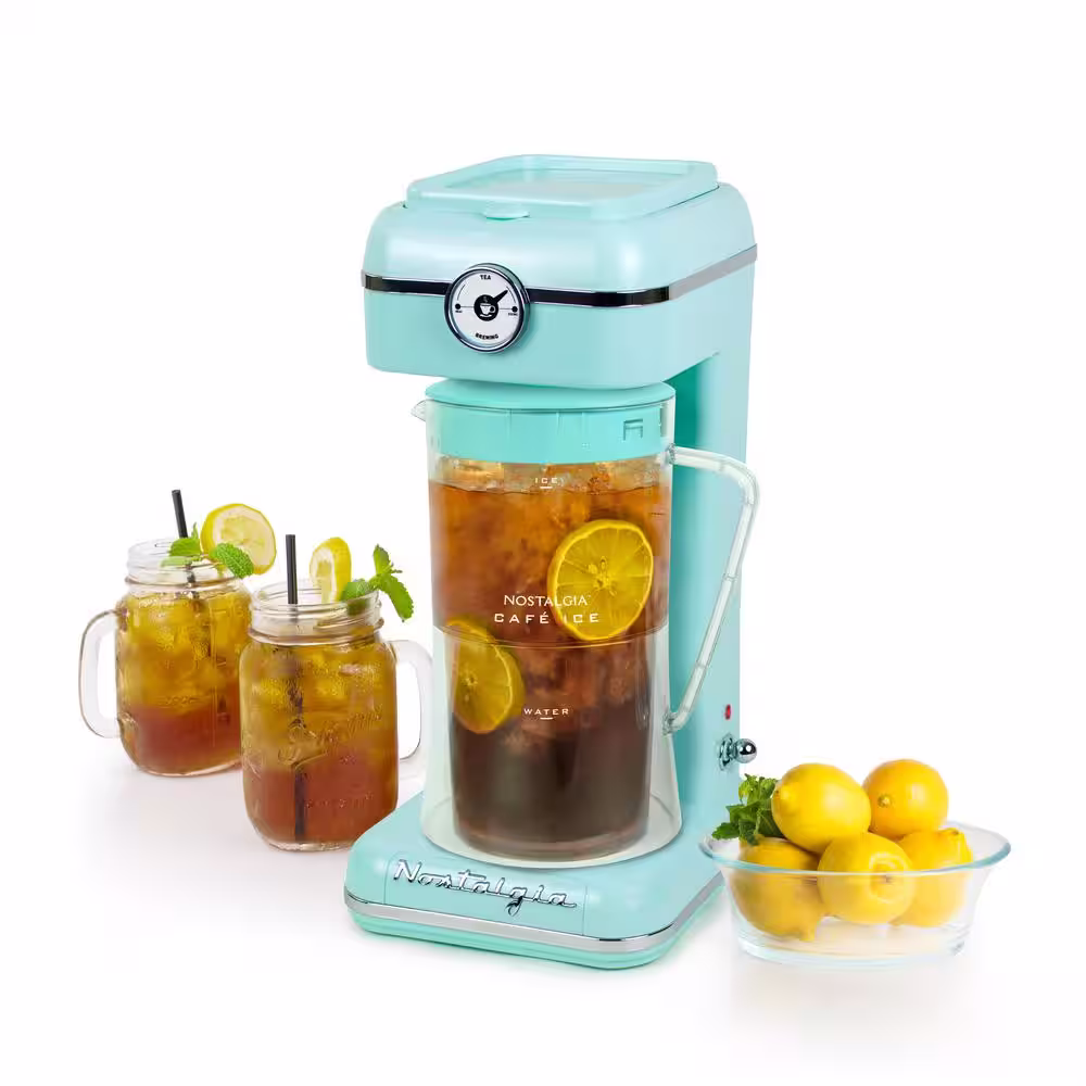 Nostalgia CLIT3PLSAQ 12 Cup Classic Retro 3 qt. Iced Brew Tea and Drip Coffee Maker with Plastic Pitcher, Aqua