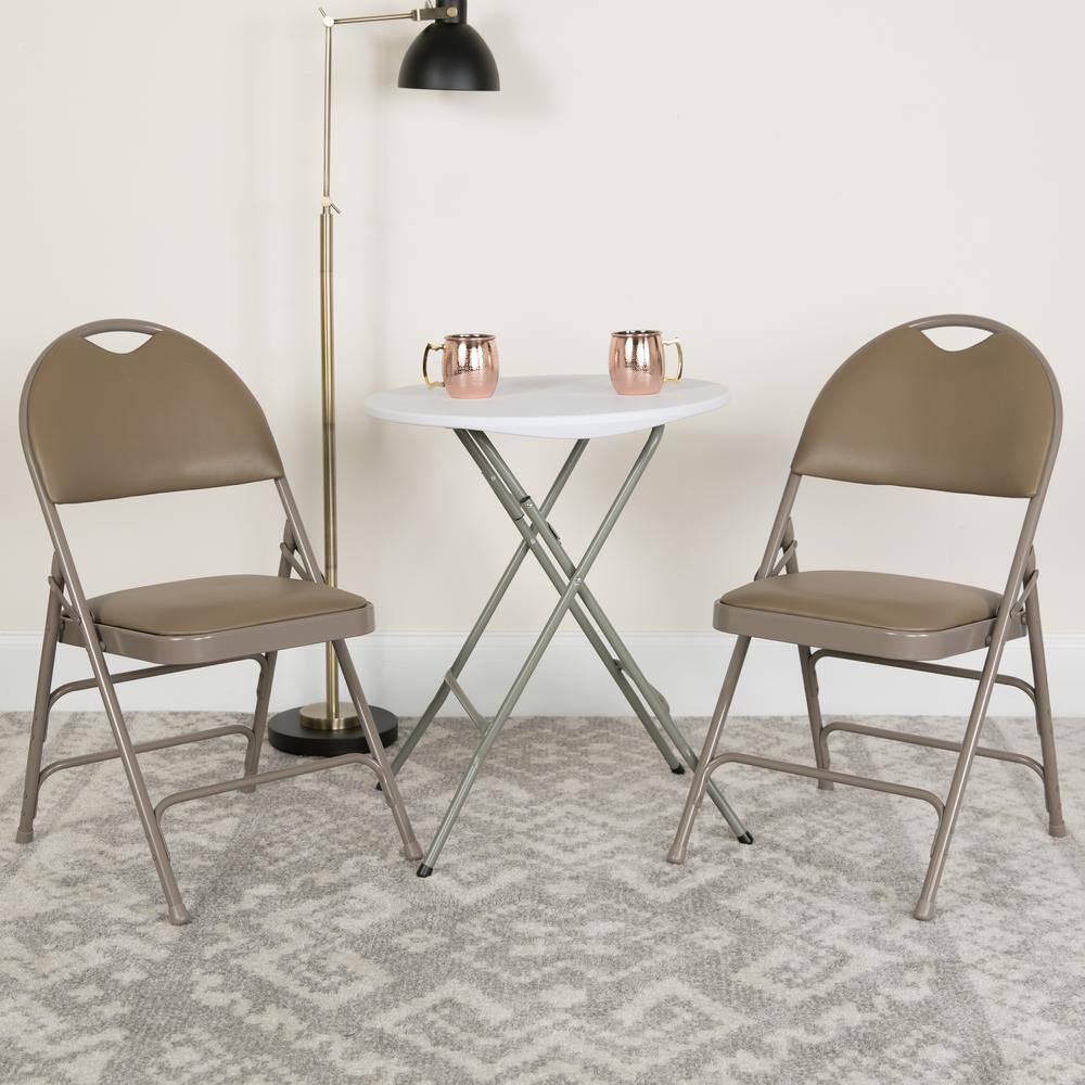 Flash Furniture Hercules Series Extra Large Ultra-Premium Triple Braced Beige Vinyl Metal Folding Chair with Easy-Carry Handle