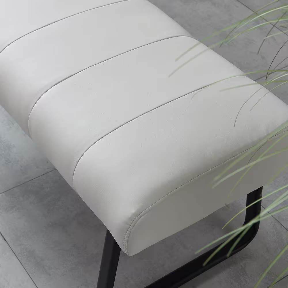GOJANE Modern White Dining Bench Backless with Metal Legs 55.1 in. (White)
