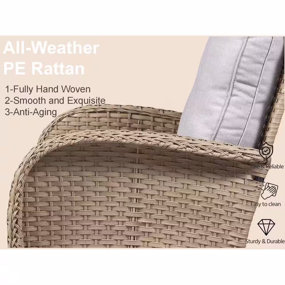 Gymojoy Carlos Natural 4-Piece Wicker Patio Conversation Set with Off White Cushions