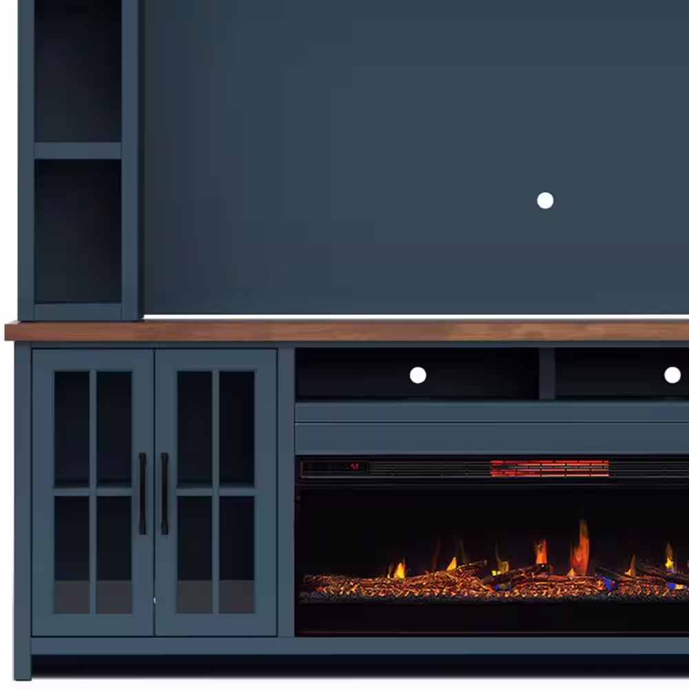 Bridgevine Home Nantucket Denim & Whiskey TV Stand Fits TV's up to 85 in. with Electric Fireplace