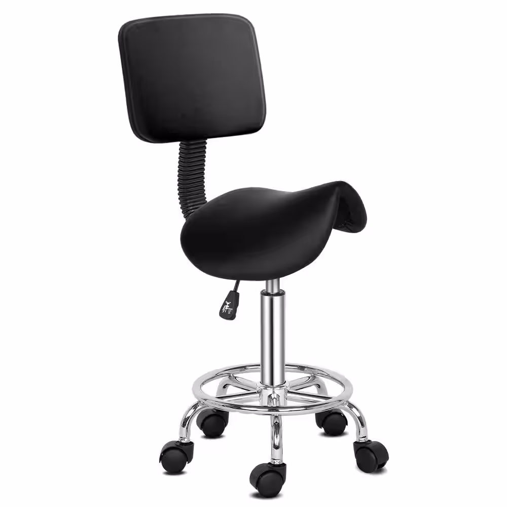 None Black PU Leather Seat Swivel Saddle Stool Adjustable Salon Chair with Backrest