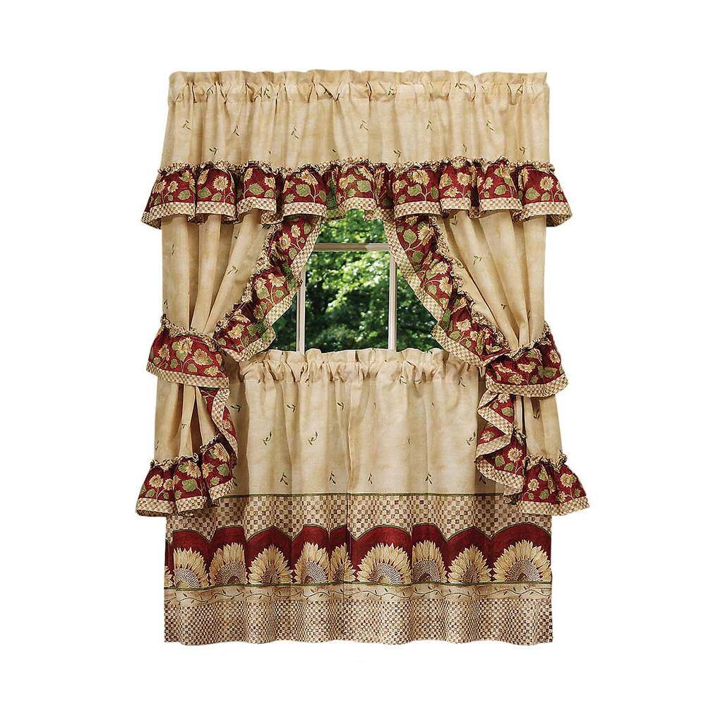 ACHIM Sunflower Antique Polyester Light Filtering Rod Pocket Cottage Curtain Set 57 in. W x 24 in. L