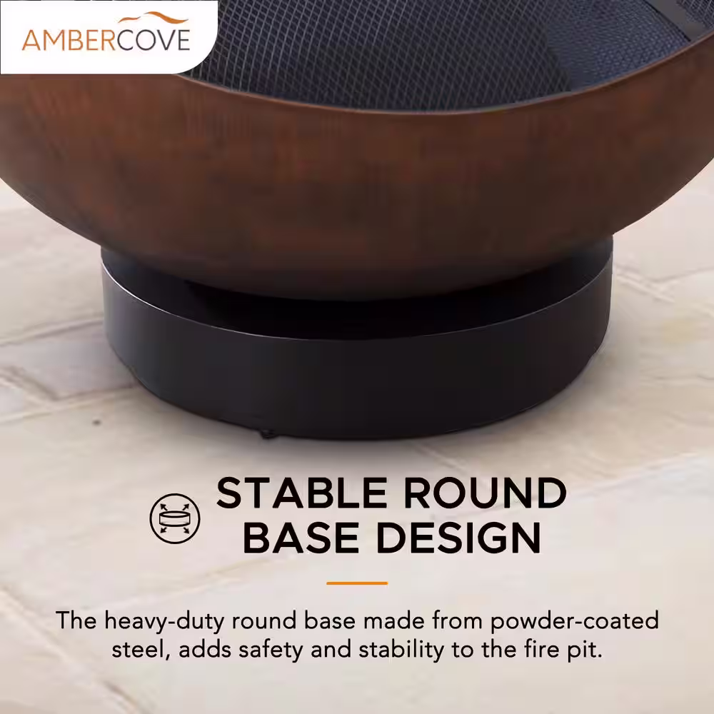 Sunjoy Montague 32 in. Round Wood Burning Outdoor Firepit