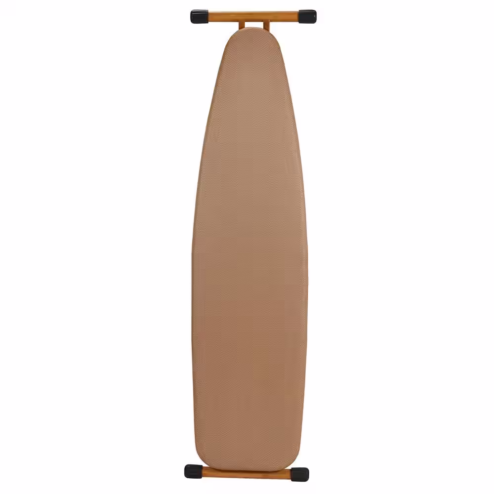 HOUSEHOLD ESSENTIALS Bamboo Leg Ironing Board, 4-Leg, Black Foot Caps in Beige
