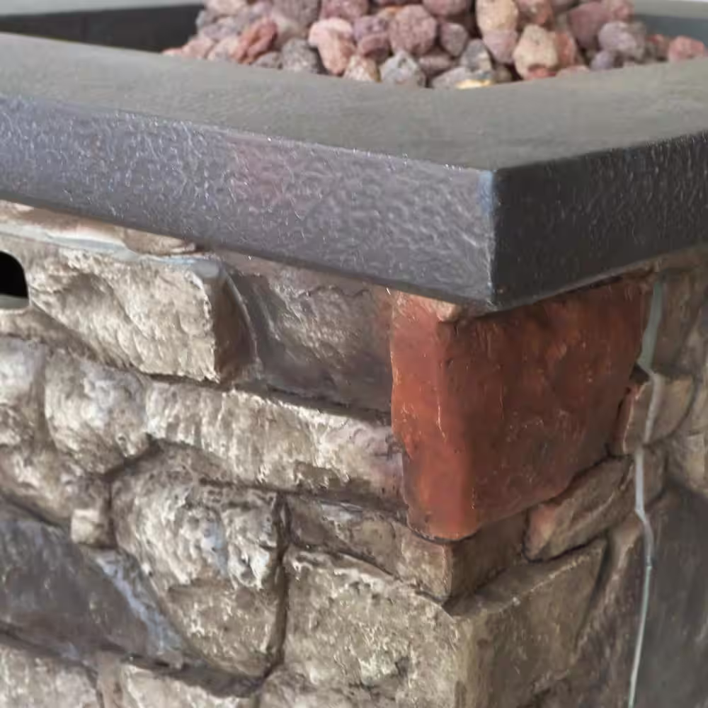 Noble House Tatum 30 in. x 24 in. Square MGO Propane Fire Pit in Stone