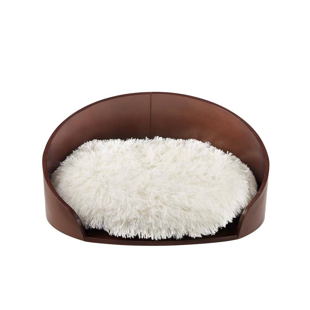 None Kuai Bent Wood Faux Fur Dark Brown Cat Bed Small