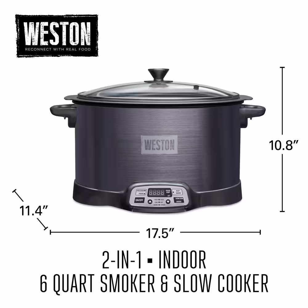 Weston 2-in-1 6 qt. Black Programmable Slow Cooker with Smoker