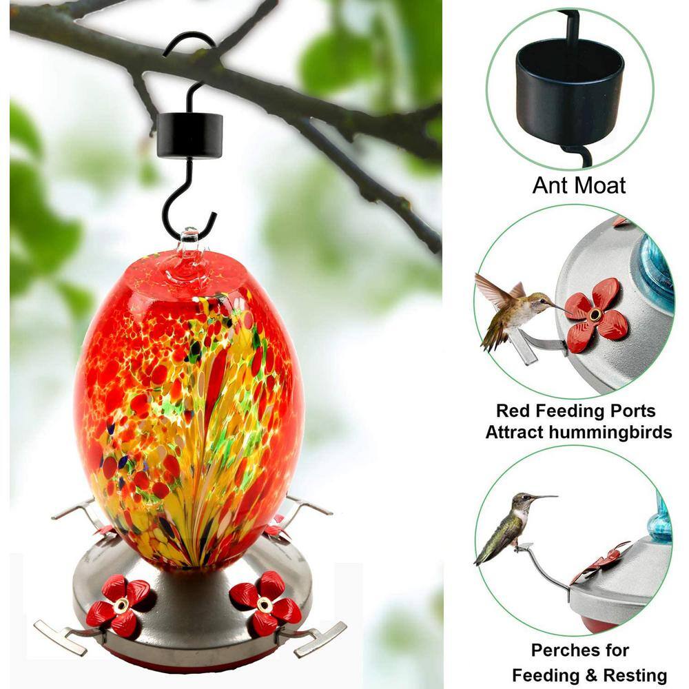 Afoxsos Garden Hummingbird Feeder with Perch - Hand Blown Glass