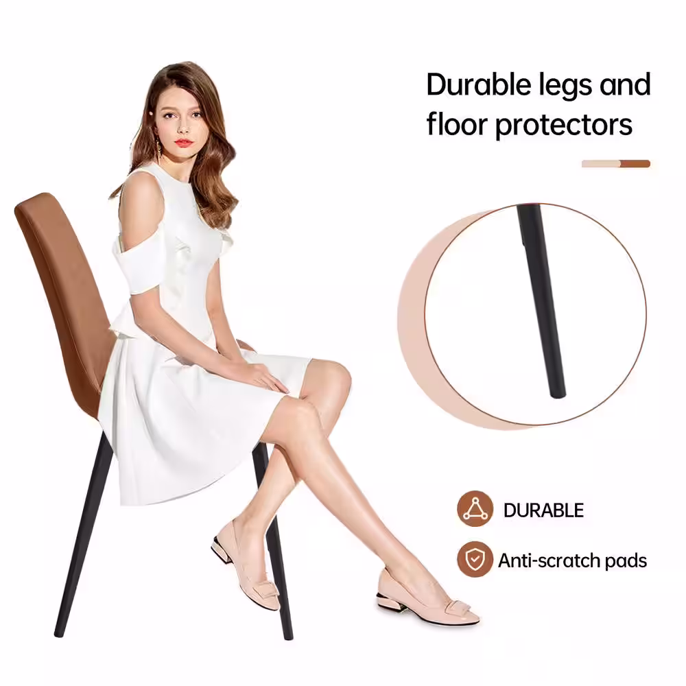 None Brown Faux Leather Upholstered Modern Style Dining Chair with Carbon Steel Legs (Set of 2)