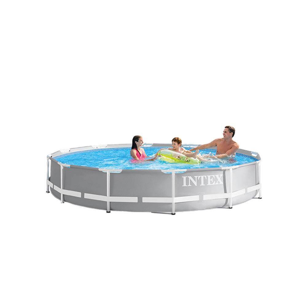 Intex 12 ft. x 30 in. Metal Frame Above Ground Swimming Pool with Pump and Canopy