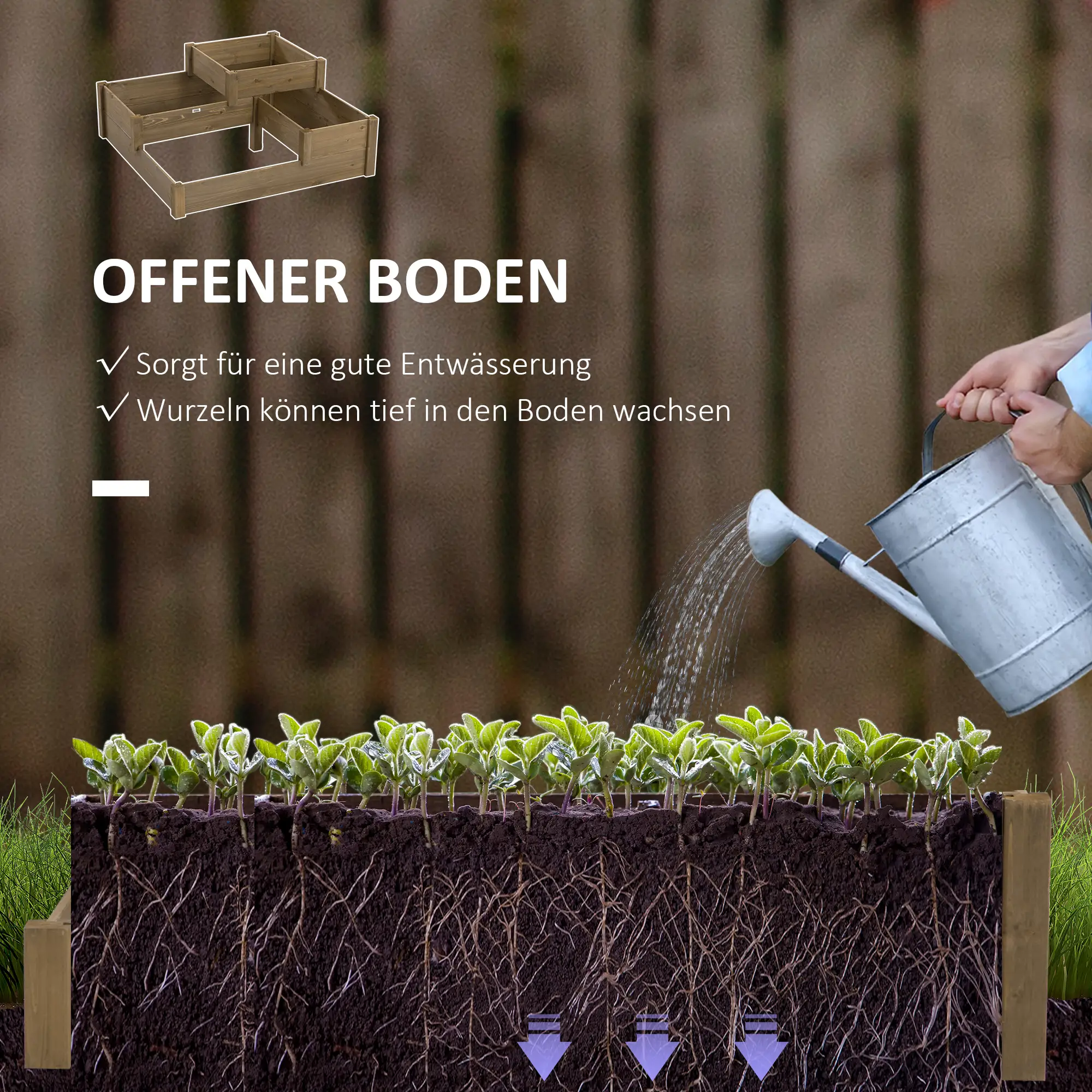 Outsunny Hochbeet Pflanzkasten Outdoor 4 Fächer Massivholz