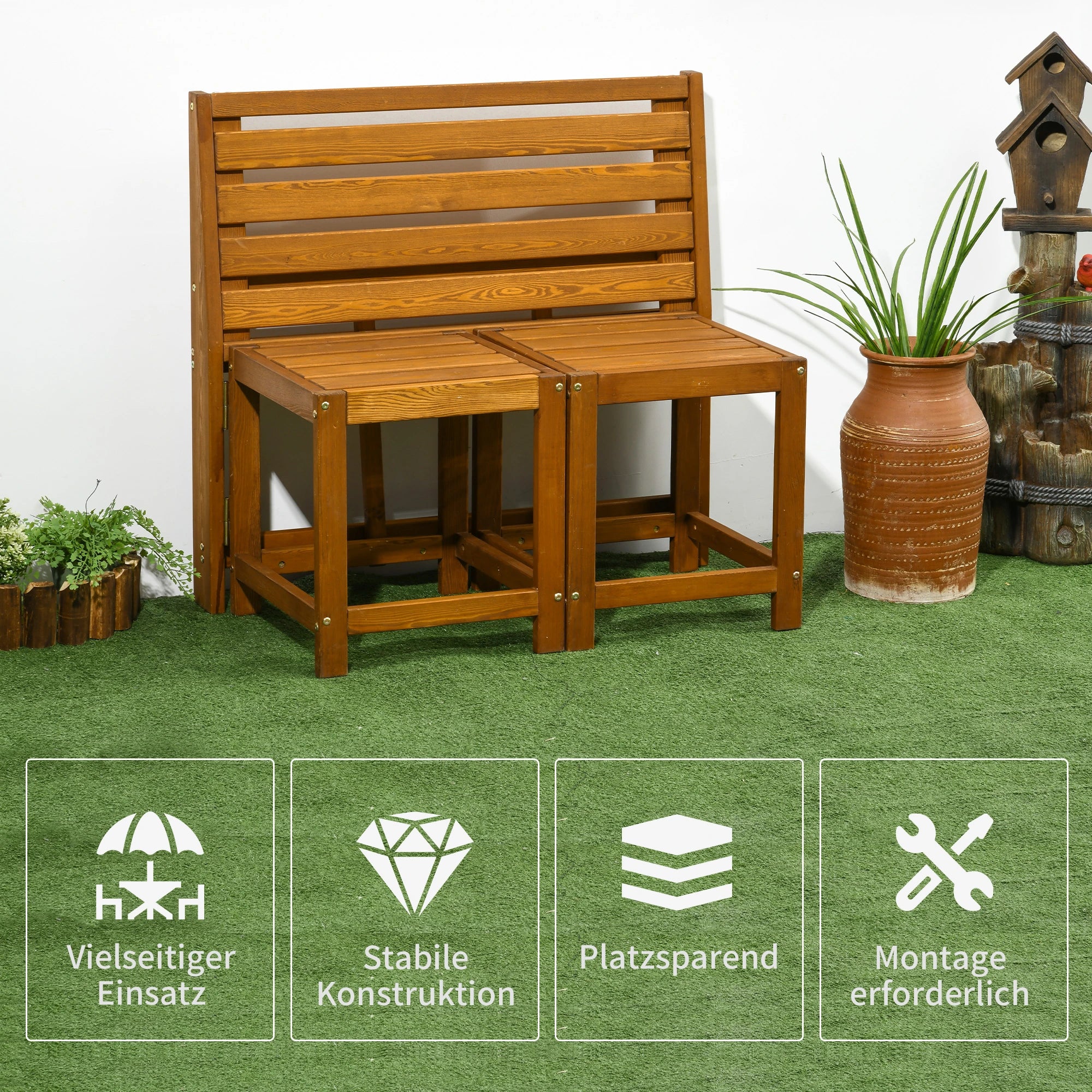 Outsunny Gartenmöbelset 2-in-1 Bank & Tisch Outdoor Lärche