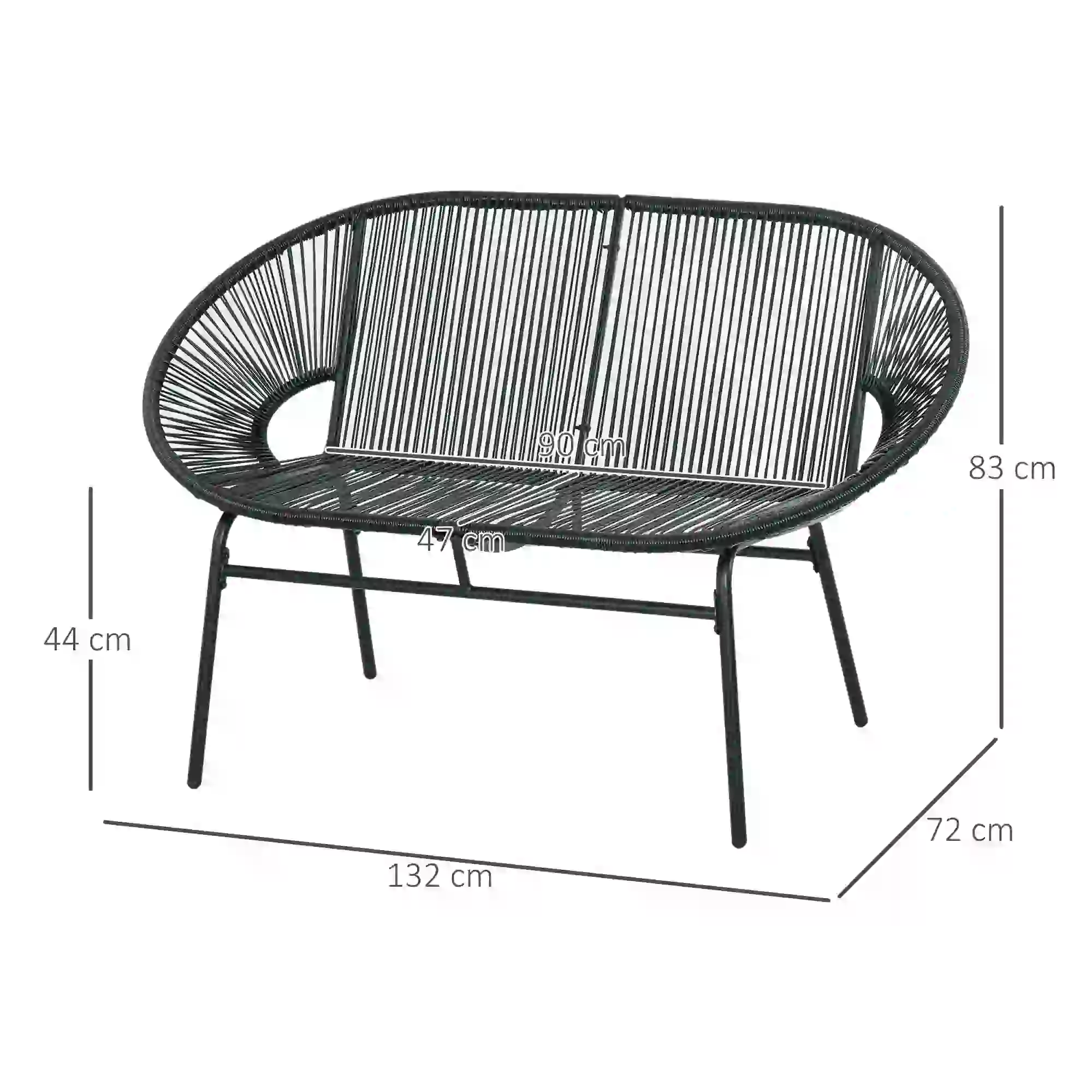 Outsunny Polyrattan Gartenbank 2-Sitzer Outdoor Balkon wetterfest