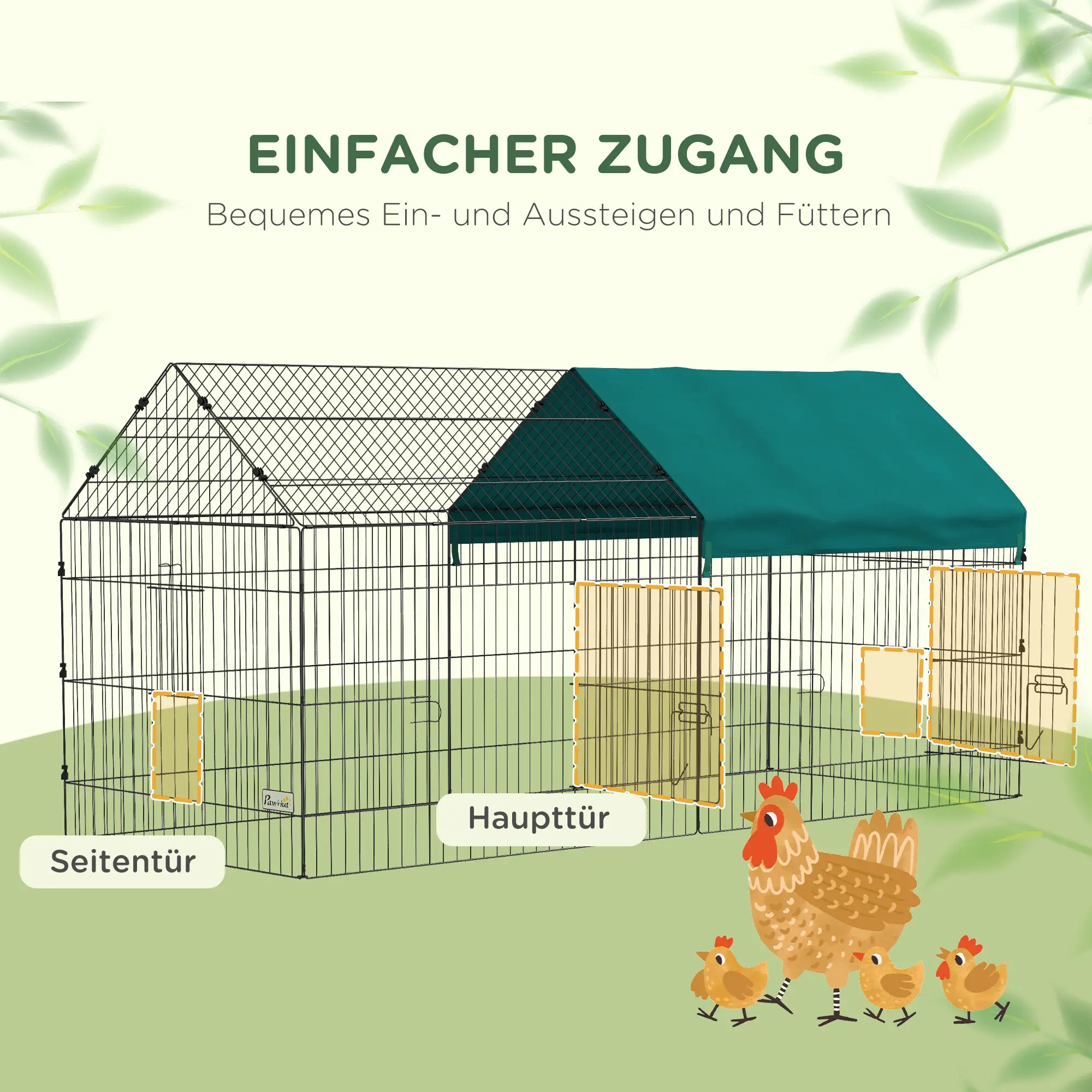 PawHut Kleintiergehege Outdoor mit Abdeckung und 4 Türen