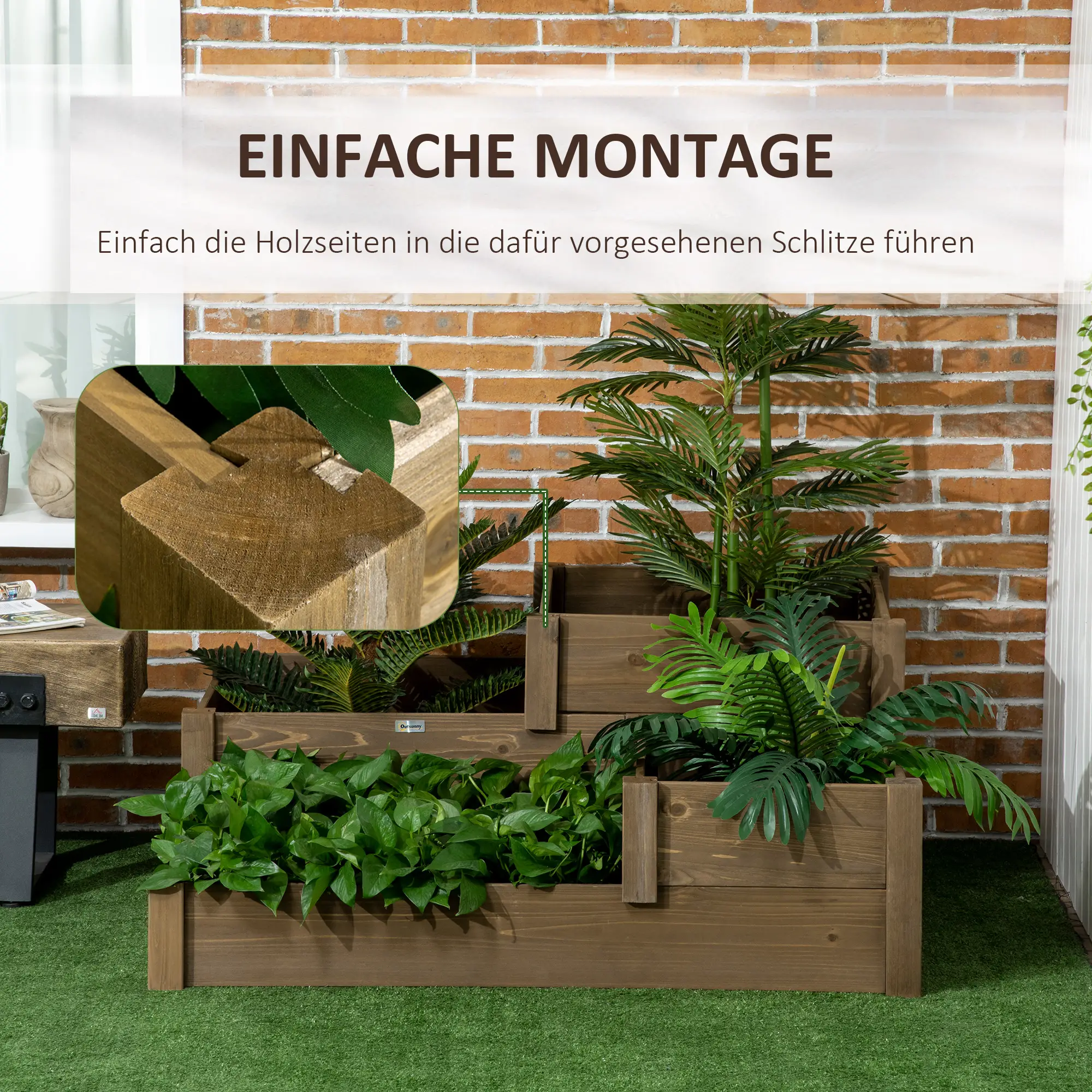 Outsunny Hochbeet Pflanzkasten Outdoor 4 Fächer Massivholz