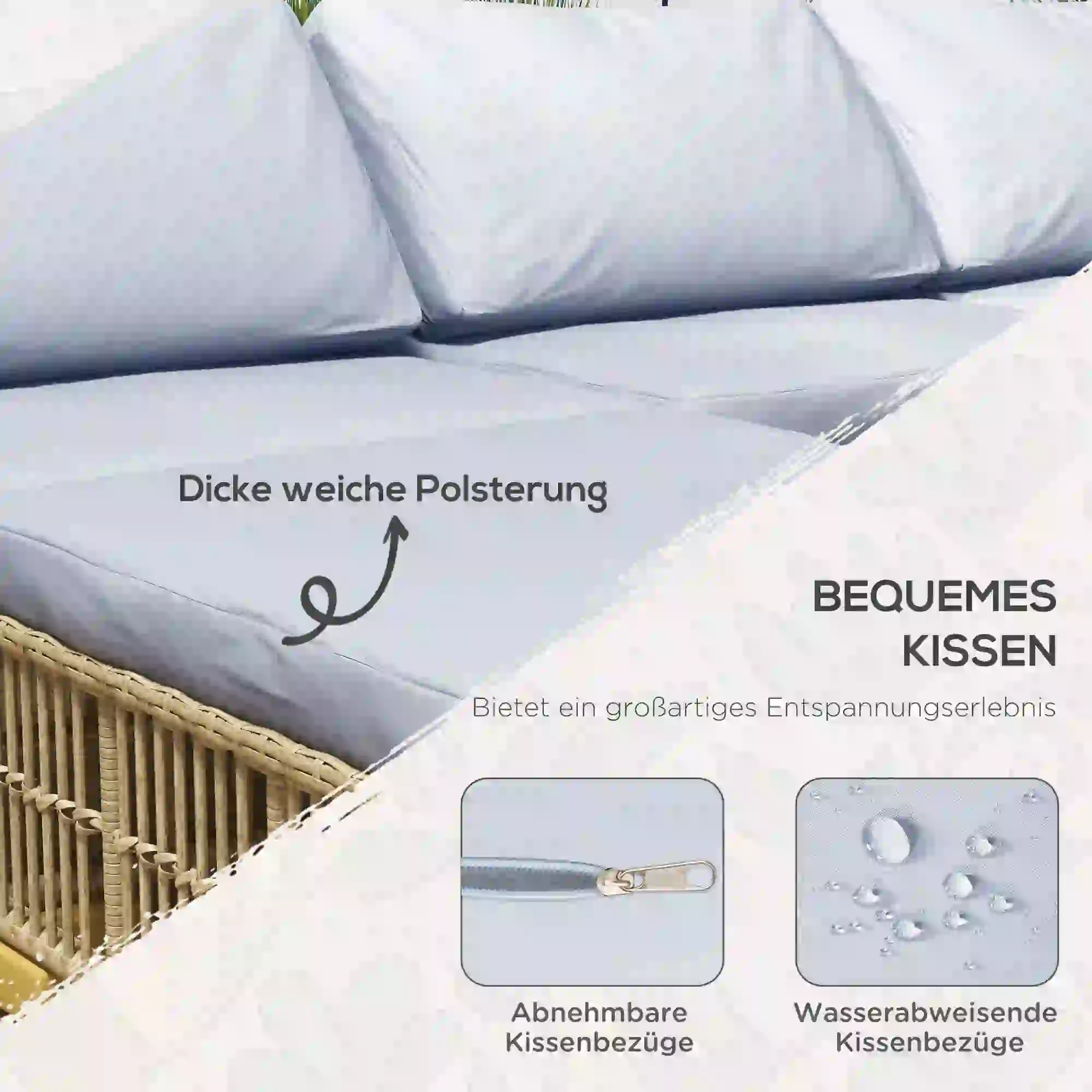 Outsunny Rattan Gartenmöbelset 5-tlg. mit Kissen Outdoor Ecksofa