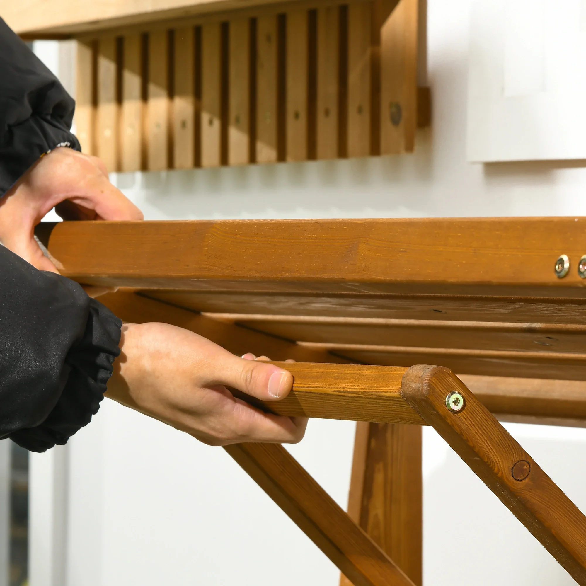 Outsunny Gartenmöbelset 2-in-1 Bank & Tisch Outdoor Lärche