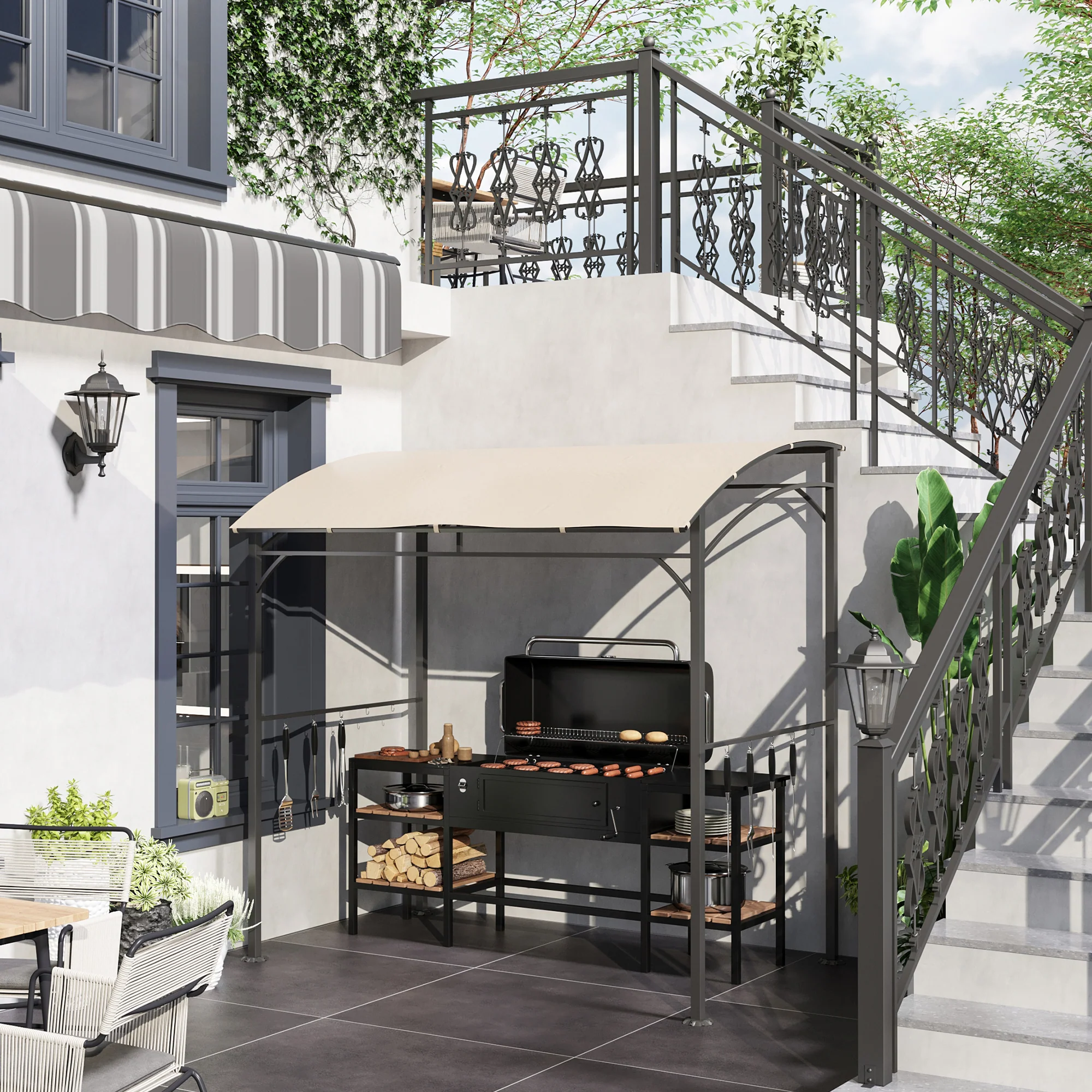 Outsunny Grillpavillon Gartenpavillon feuerfestes Dach Haken Outdoor