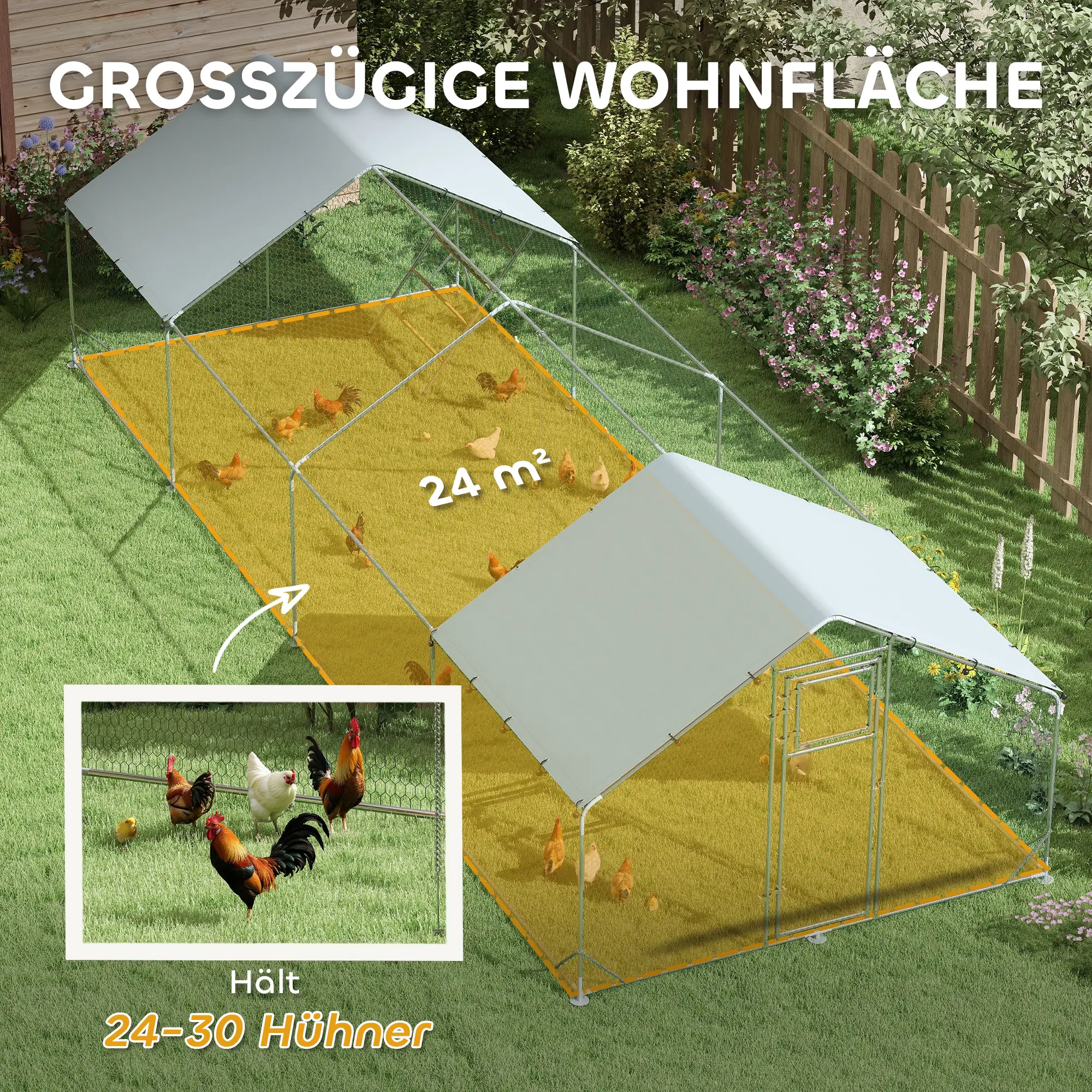 PawHut Hühnerstall Freilaufgehege Outdoor für 24-30 Hühner UV-beständig