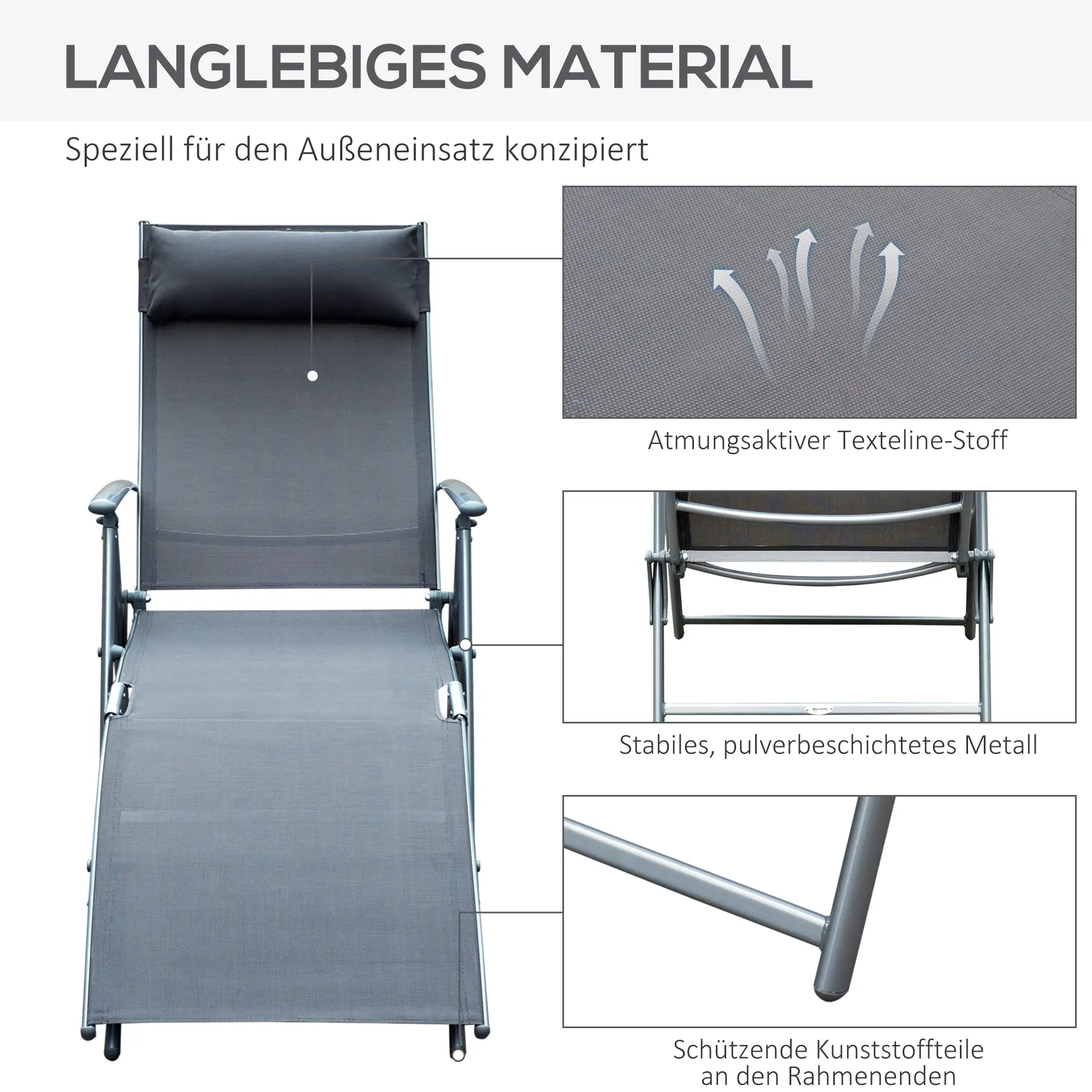 Outsunny Sonnenliege klappbar verstellbar mit Kissen Outdoor