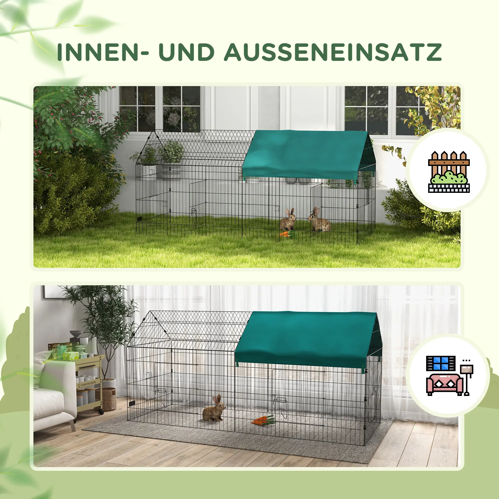 PawHut Kleintiergehege Outdoor mit Abdeckung und 4 Türen