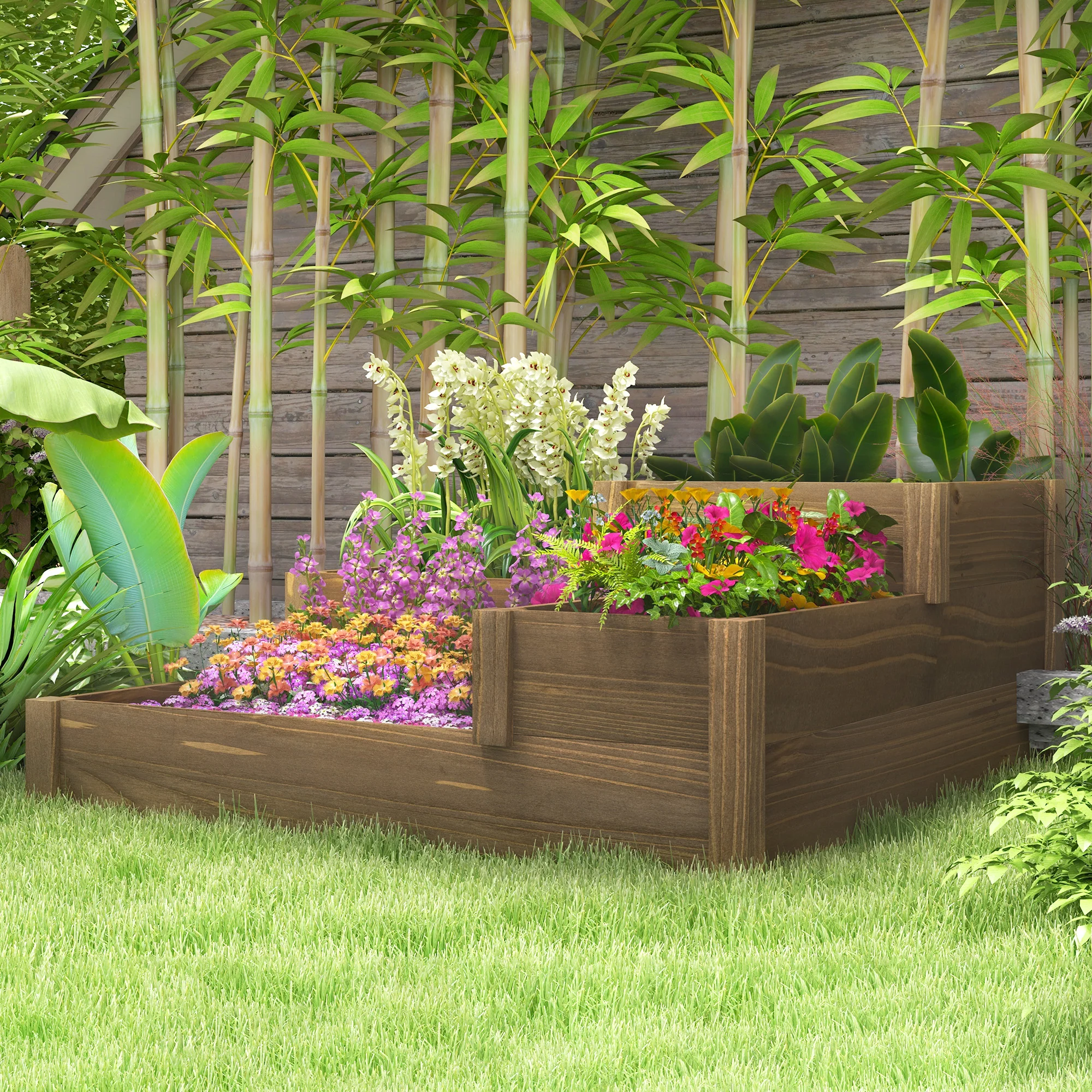 Outsunny Hochbeet Pflanzkasten Outdoor 4 Fächer Massivholz