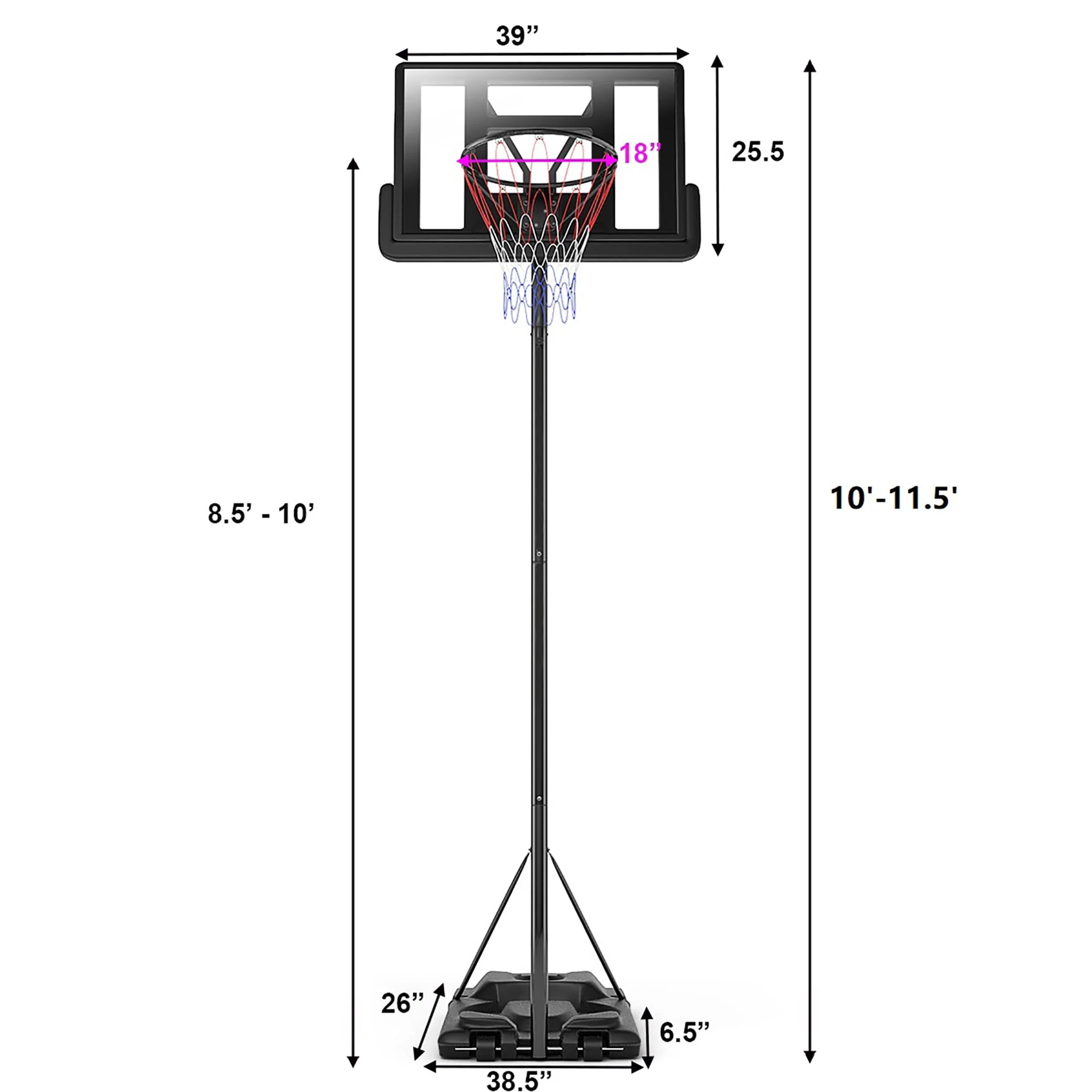 Height Adjustable Portable Basketball Hoop System Shatterproof
