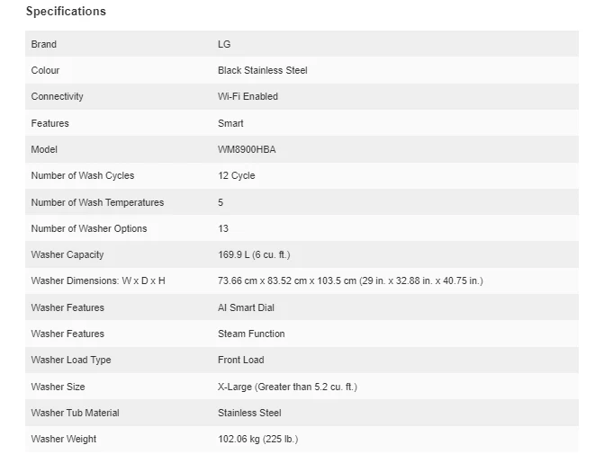 LG 6.0 CU.FT. BLACK STEEL FRONT LOAD WASHER WITH SMART WIFI AND