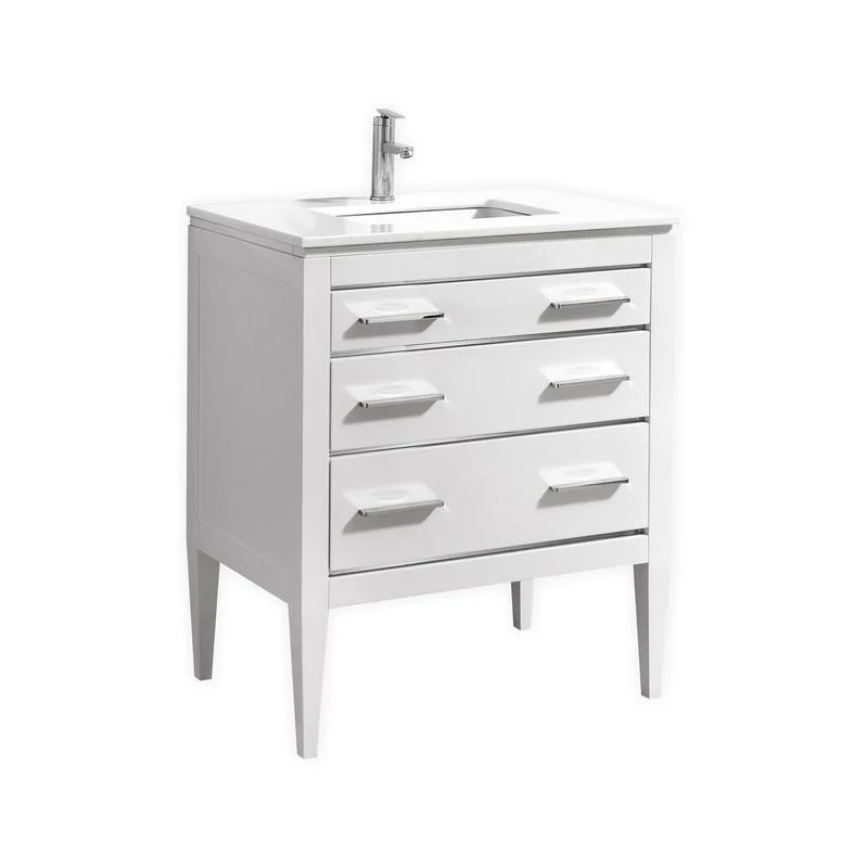 Eiffel 30'' High Gloss White Vanity W/ Quartz Counter Top Fansideac