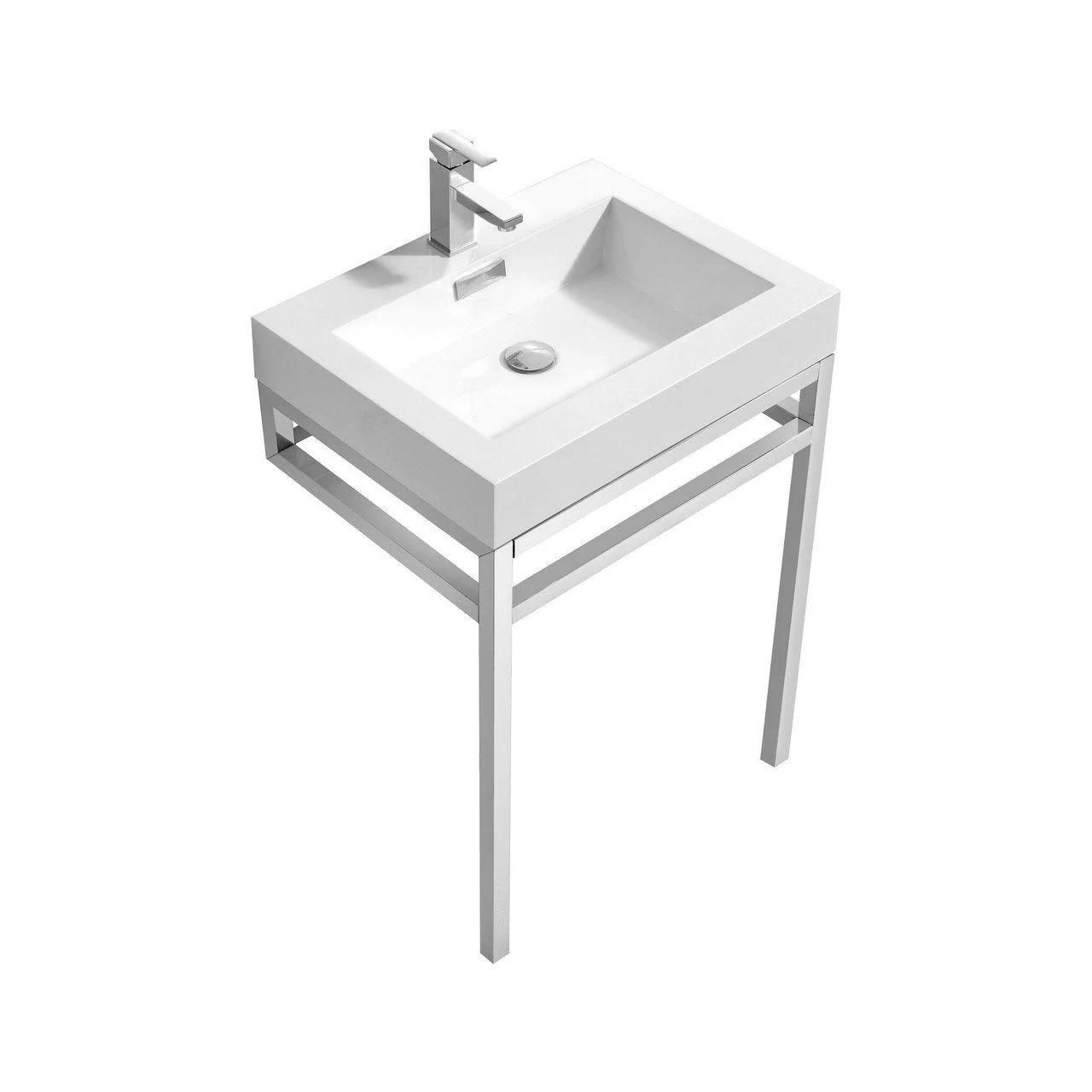 KubeBath Haus 24 in. Stainless Steel Console w/ White Acrylic Sink