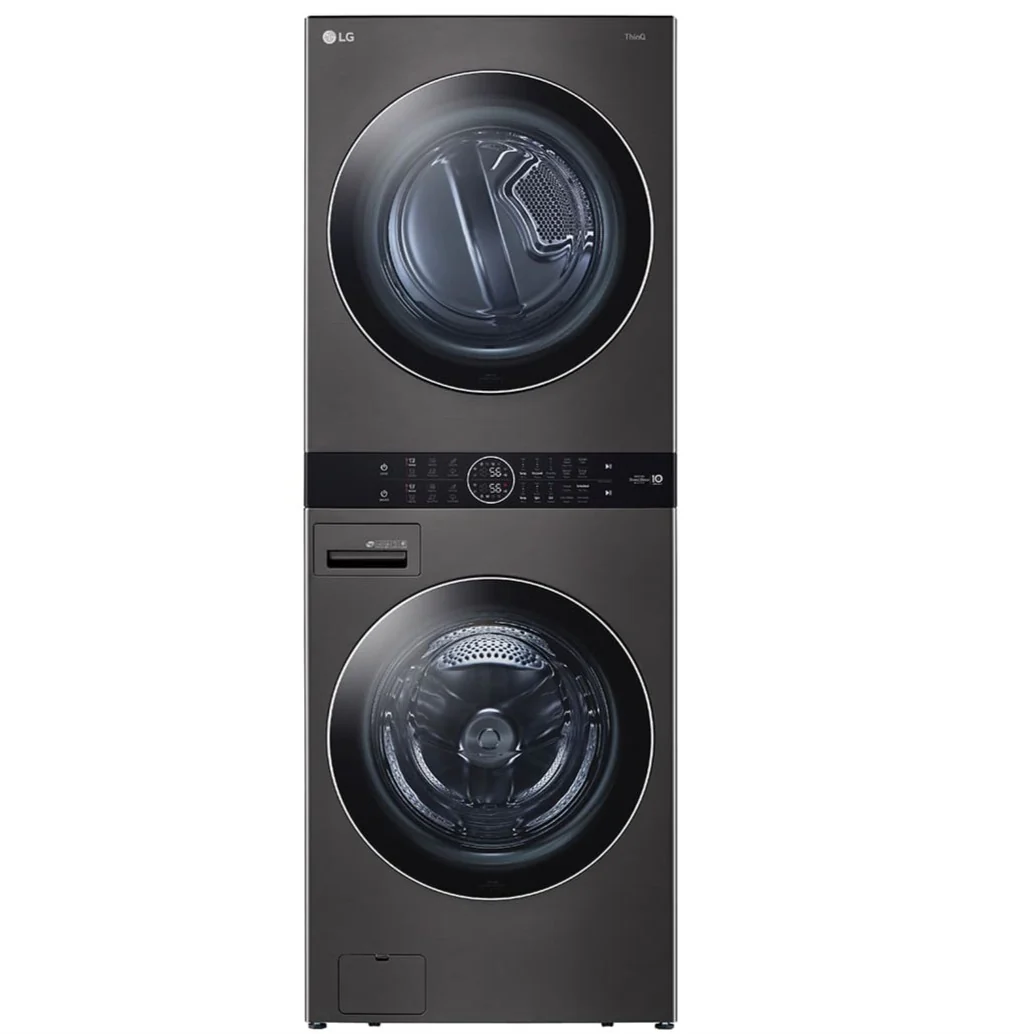 LG BLACK STEEL SINGLE UNIT FRONT LOAD WASHTOWER 5.2 CU. FT. WASHER, 7.4