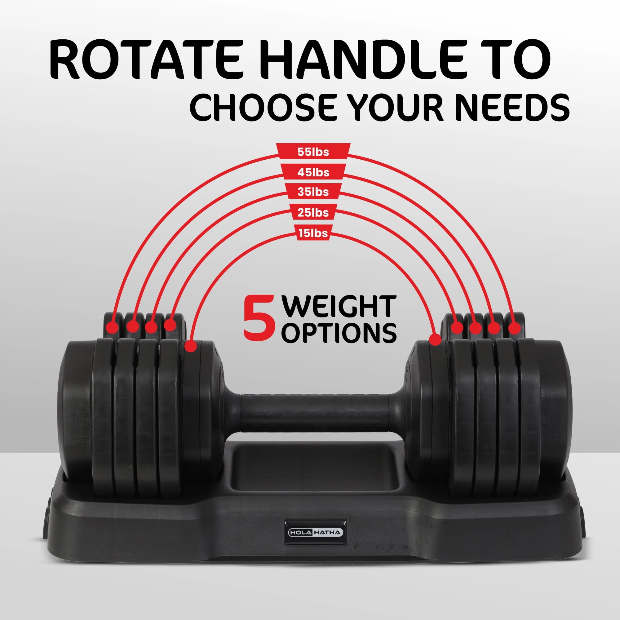 HolaHatha 5in1 Adjustable Dumbbell Home Gym Workout Equipment, Single