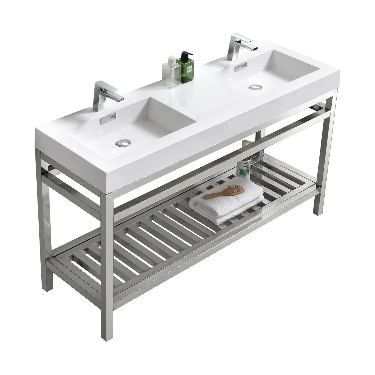 KubeBath Cisco 60 in. Double Sink Stainless Steel Console with Acrylic