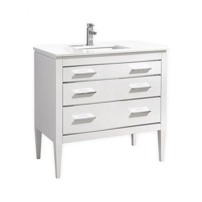 KubeBath Eiffel 36'' High Gloss White Vanity W/ White Counter Top, E36