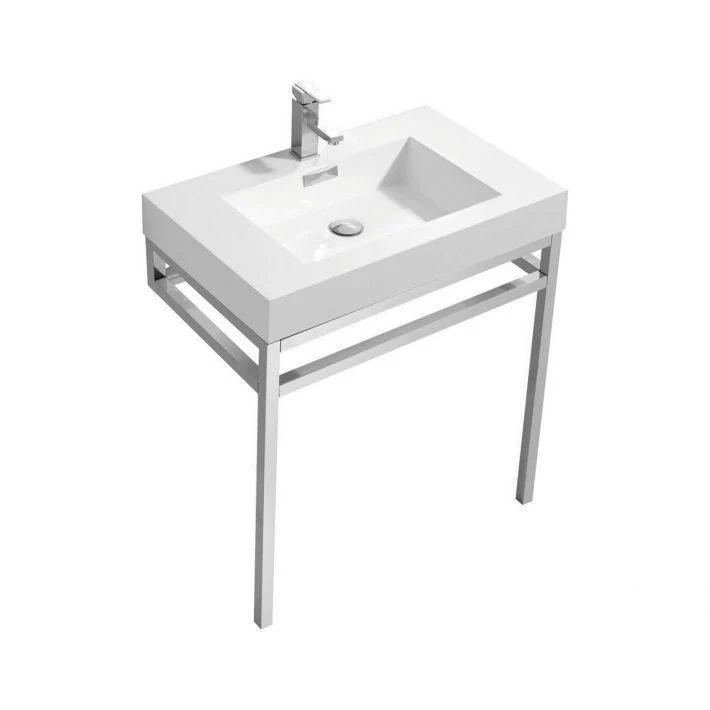 KubeBath Haus 30 in. Stainless Steel Console w/ White Acrylic Sink