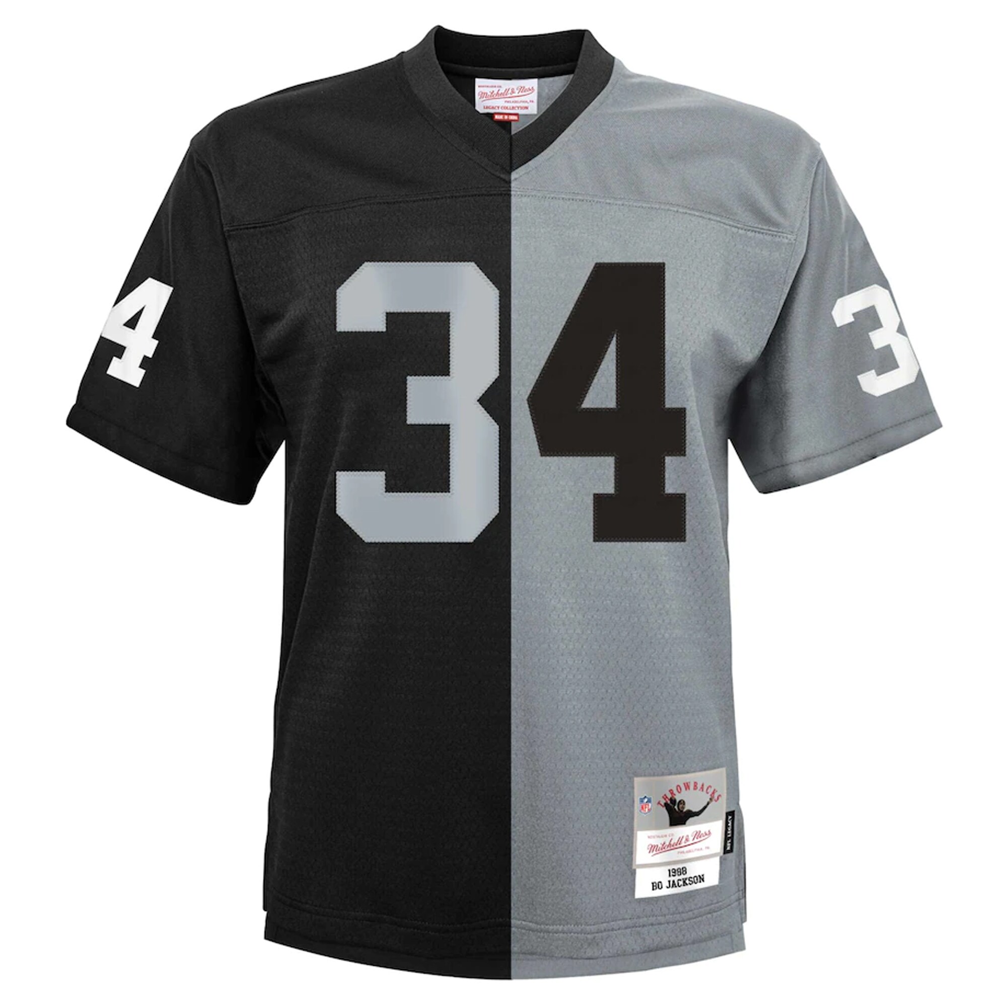 Bo Jackson Las Vegas Raiders Mitchell & Ness Youth Split Legacy Jersey - Black\/Silver - myjerseyhub