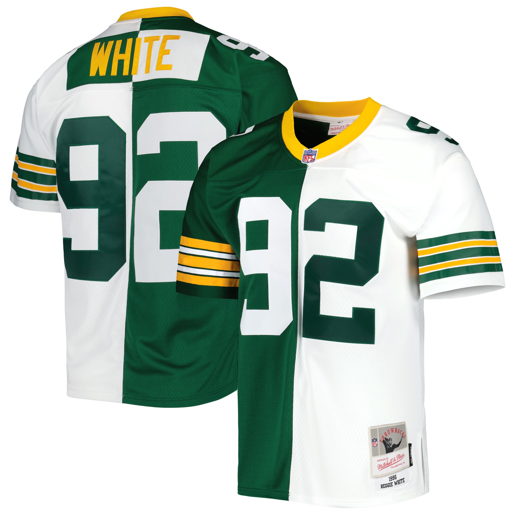 Reggie White Green Bay Packers Mitchell & Ness 1996 Split Legacy Replica Jersey - Green\/White - myjerseyhub