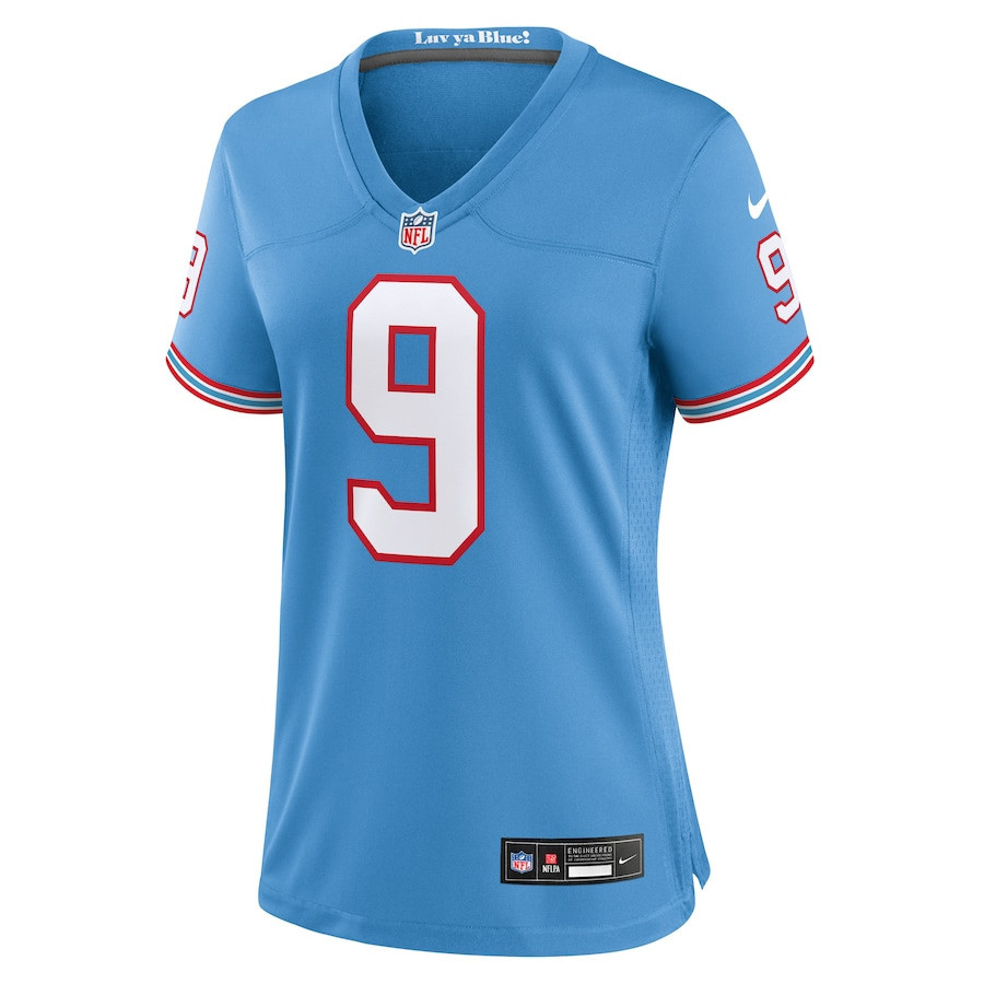 Steve McNair 9 Tennessee Titans Women Oilers Throwback Retired Game Jersey - Light Blue - myjerseyhub