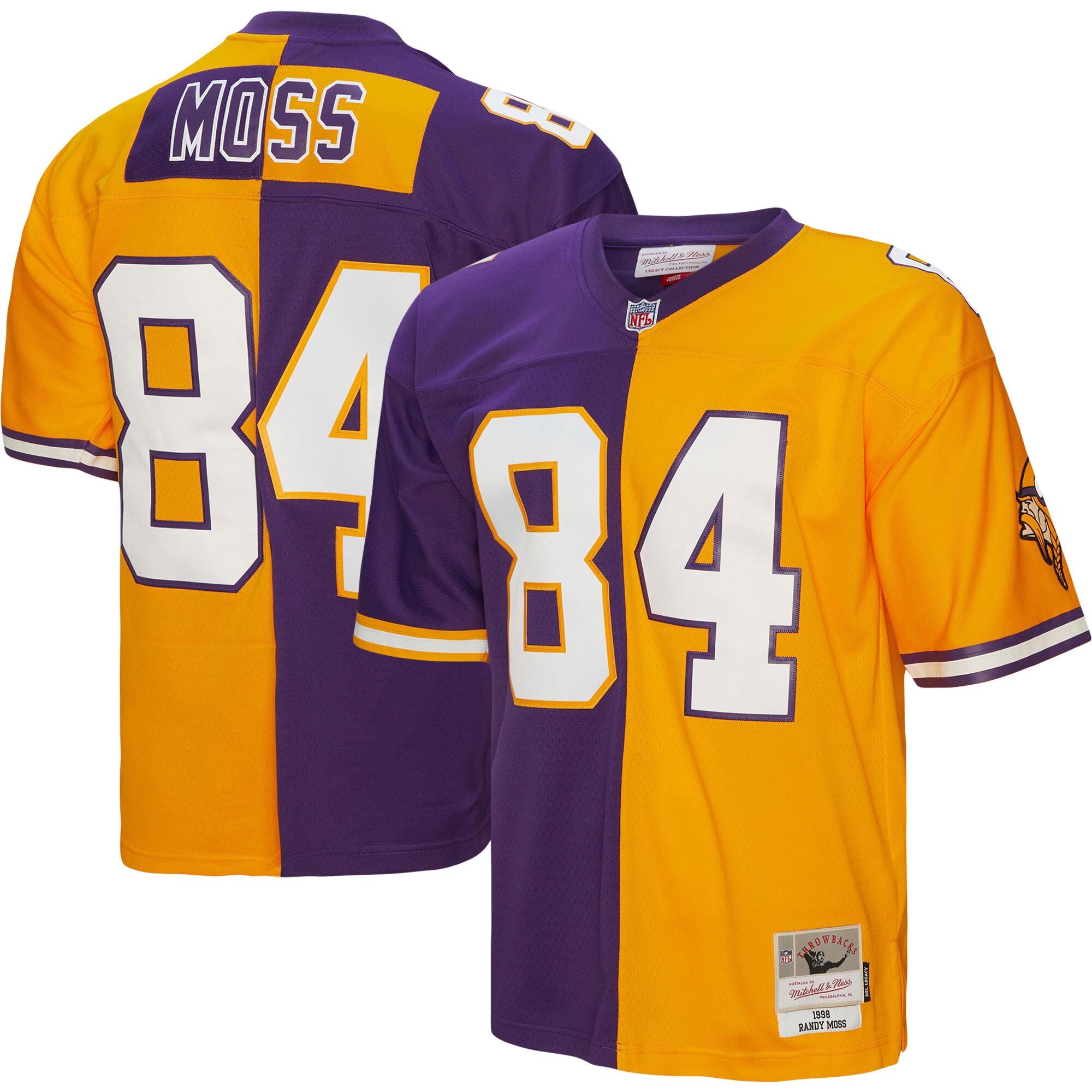 Randy Moss Minnesota Vikings Mitchell & Ness 1998 Split Legacy Replica Jersey - Purple\/Gold - myjerseyhub