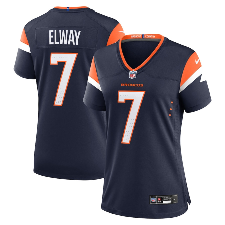 John Elway 7 Denver Broncos Retired Women Alternate Game Jersey - Navy - myjerseyhub