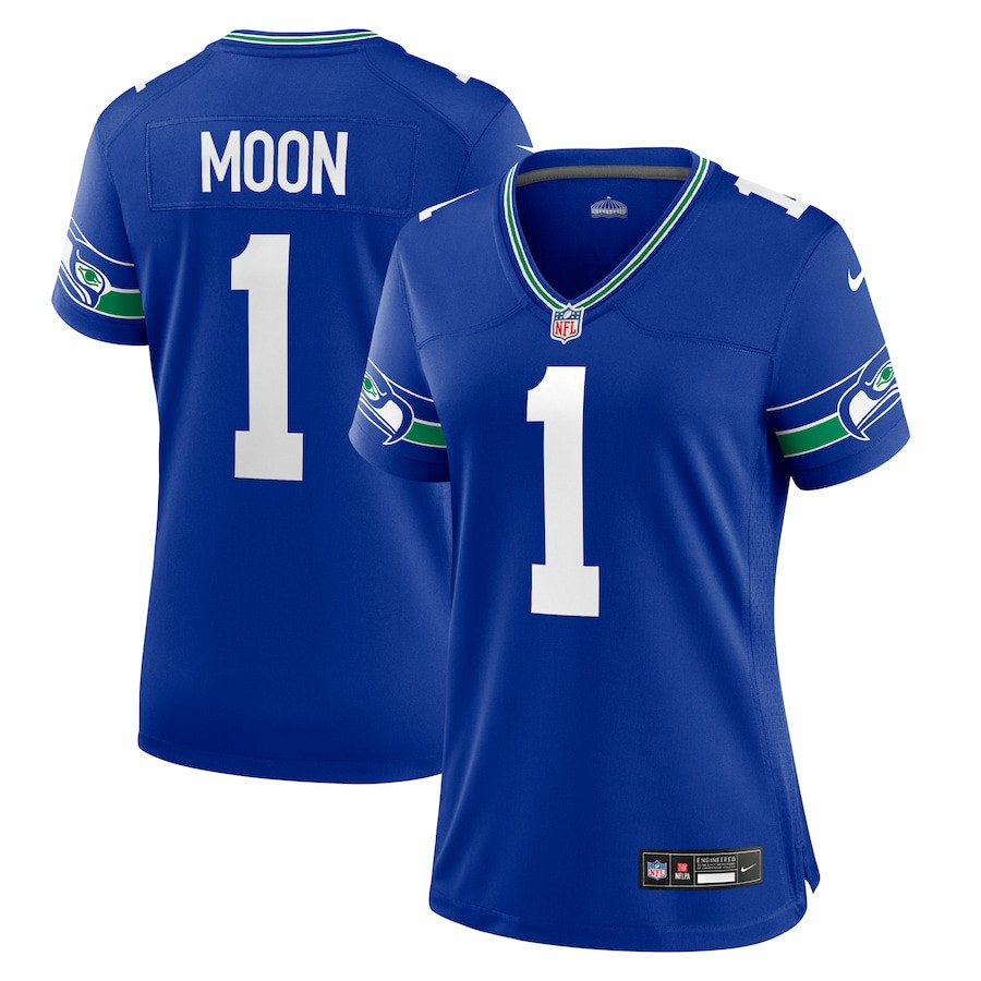 Warren Moon 1 Seattle Seahawks Women Throwback Retired Game Jersey - Royal - myjerseyhub