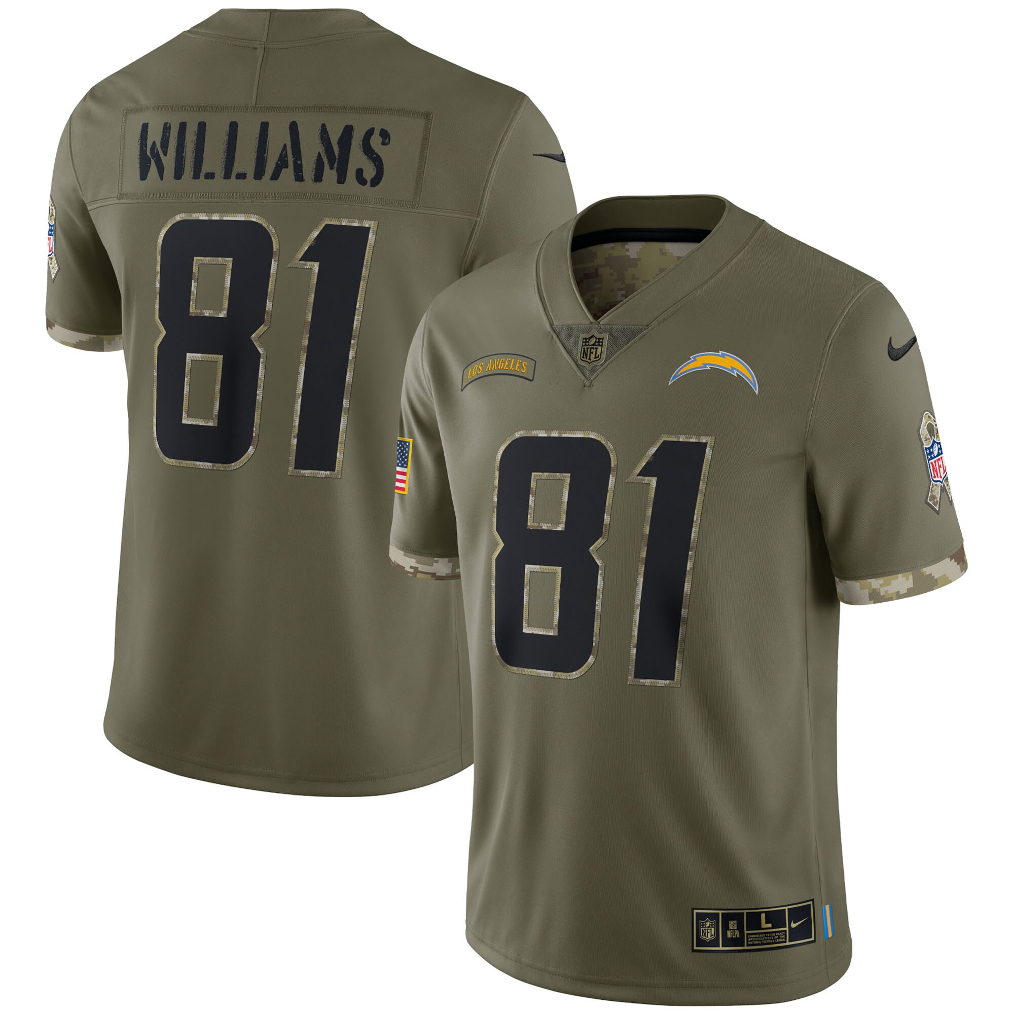 Mike Williams Los Angeles Chargers 2022 Salute To Service Limited Jersey - Olive - myjerseyhub