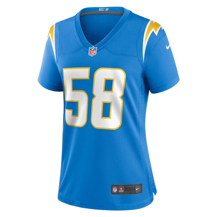 Justin Hollins 58 Los Angeles Chargers Game Women Jersey - Powder Blue - myjerseyhub