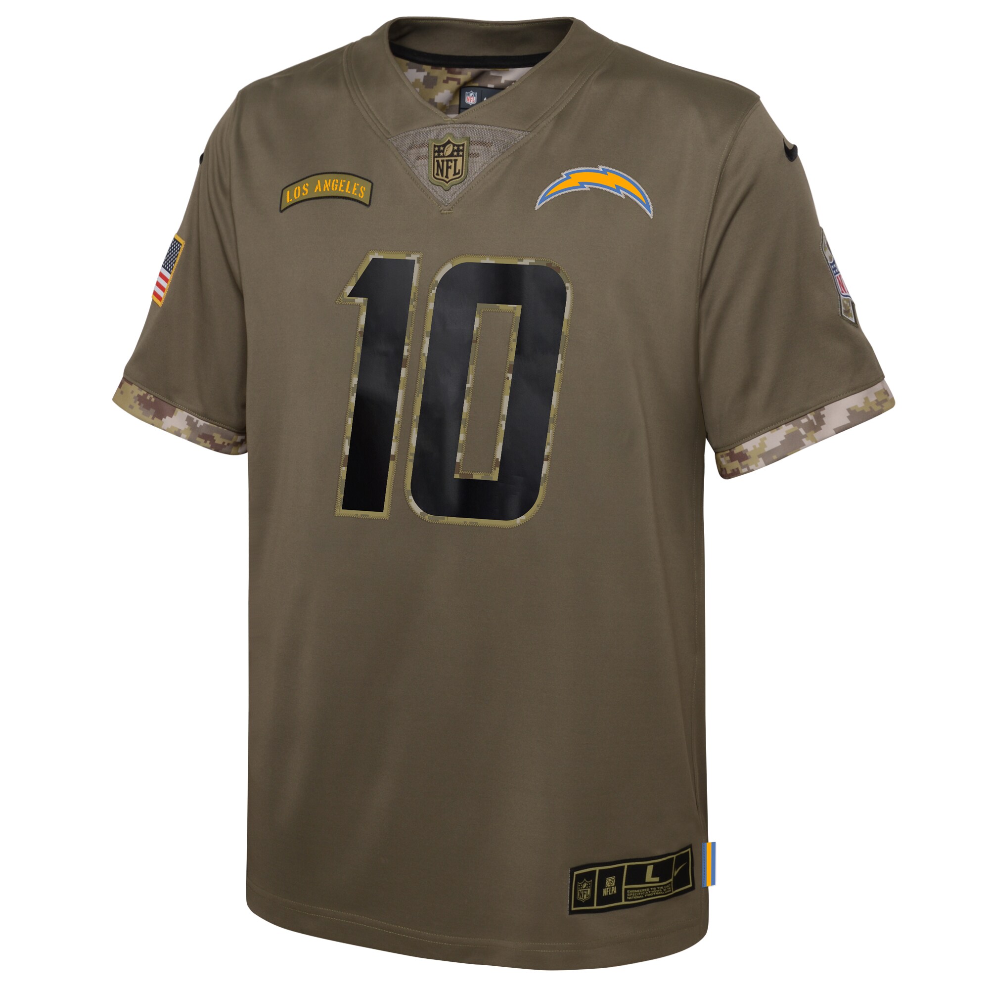 Justin Herbert Los Angeles Chargers Youth 2022 Salute To Service Player Limited Jersey - Olive - myjerseyhub