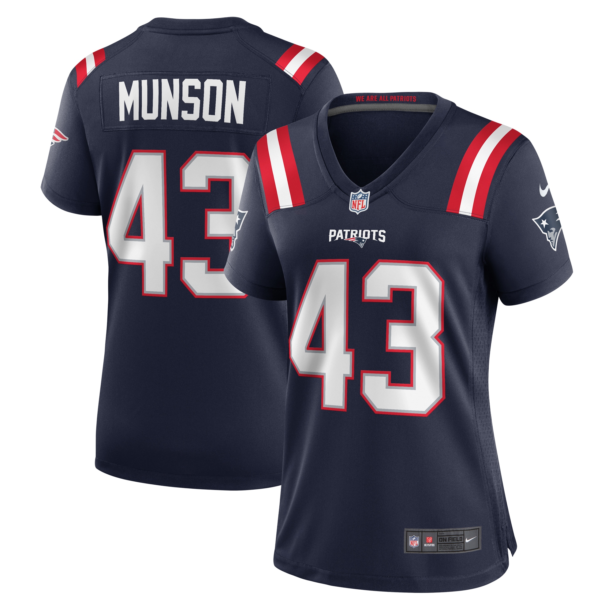 Calvin Munson New England Patriots Women's Home Game Player Jersey - Navy - myjerseyhub