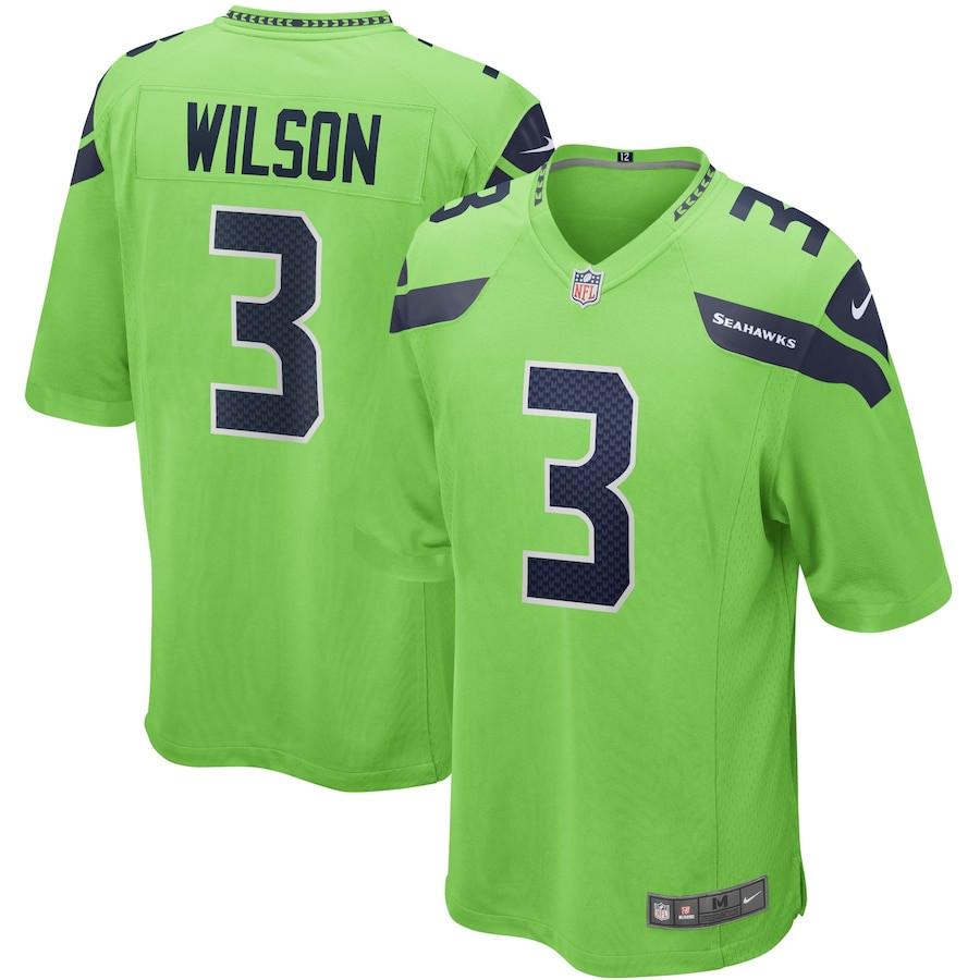 Russell Wilson 3 Seattle Seahawks Men Alternate Game Jersey - Neon Green - myjerseyhub