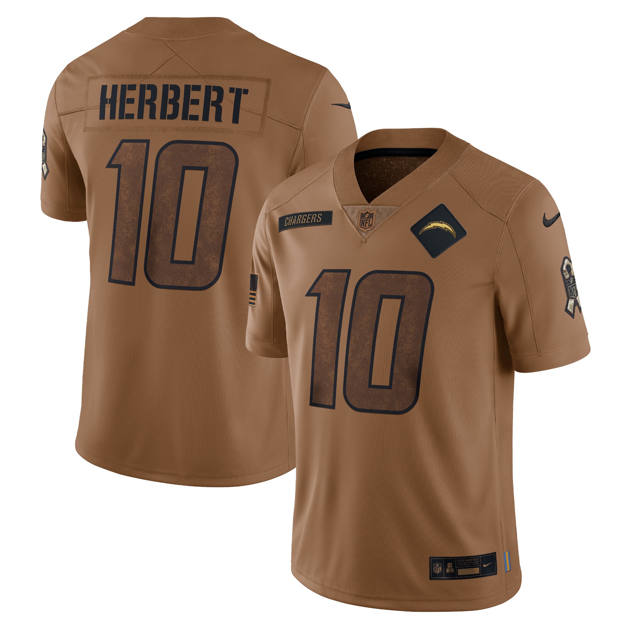 Justin Herbert Los Angeles Chargers 2023 Salute To Service Limited Jersey - Brown - myjerseyhub