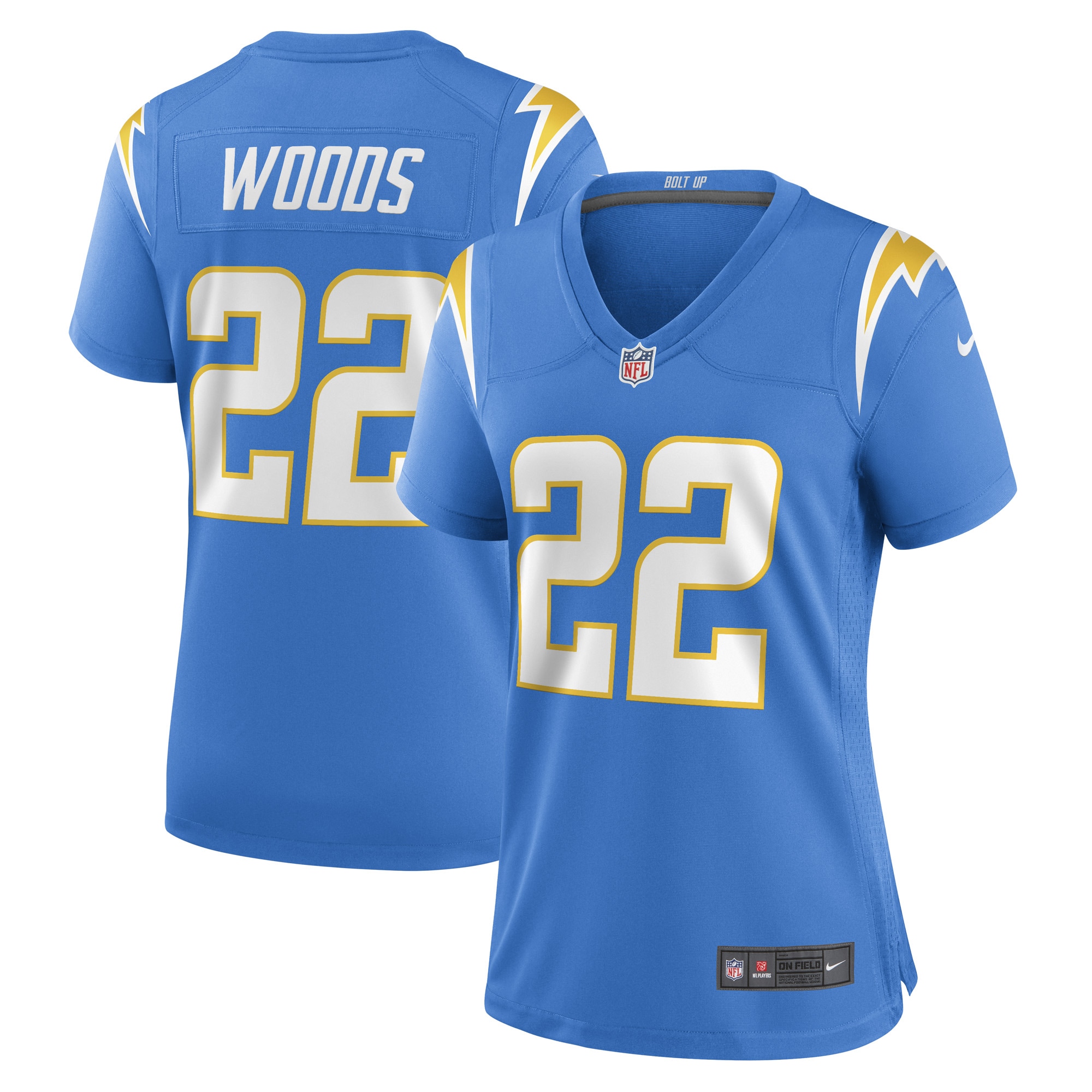 JT Woods Los Angeles Chargers Women's Game Player Jersey - Powder Blue - myjerseyhub